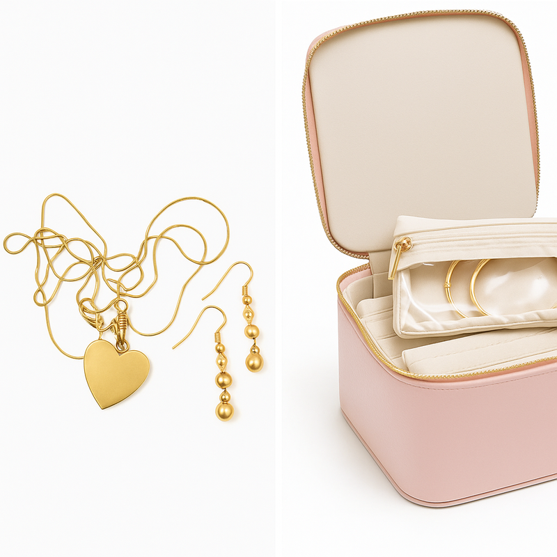 Portable Jewellery Organizer Bag with Zipper Pouches