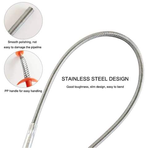 Drainage Block Remover Spring Pipe Cleaner Tool - Stainless Steel
